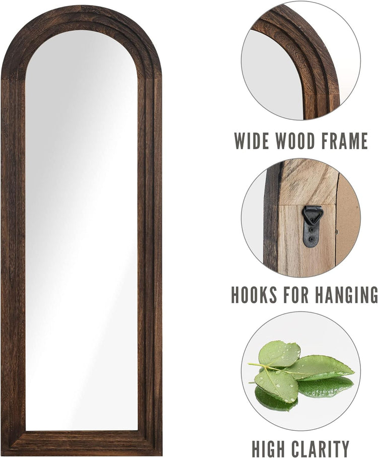 Wooden Arched Floor Mirror with Distressed Style - Wall Mounted Wide