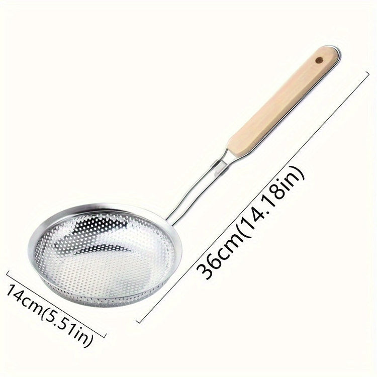 Stainless Steel Colander with Wooden Handle Essential Kitchen Skimmer