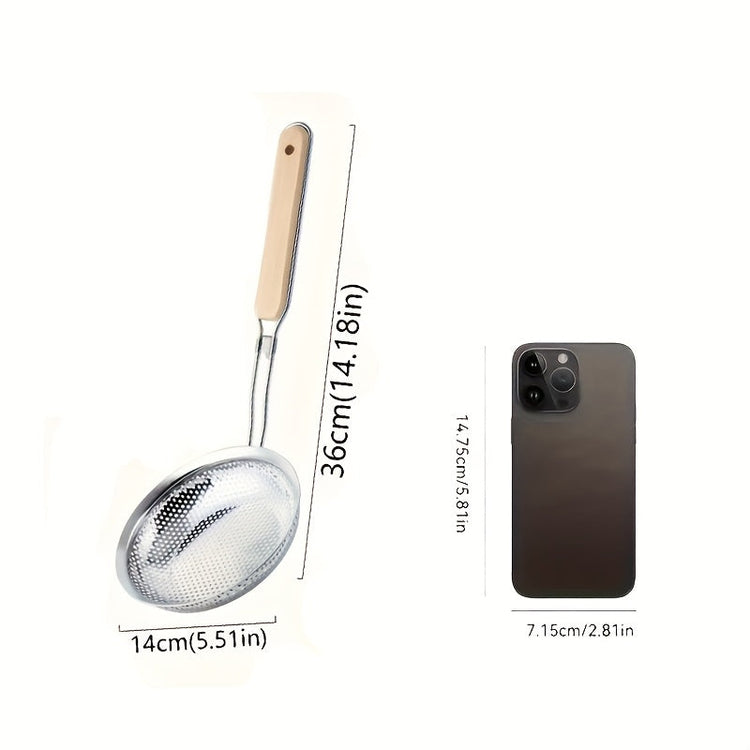 Stainless Steel Colander with Wooden Handle Essential Kitchen Skimmer
