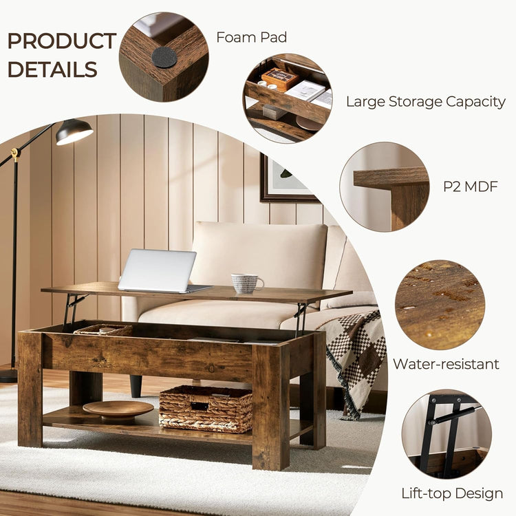 Coffee Table, 47.5In Lift Top Coffee Table with Hidden Compartment and