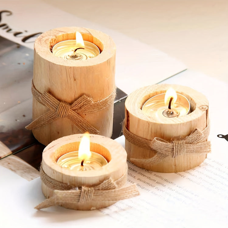 Elegant Wooden Cylindrical Candlesticks Set Handmade Home Decor