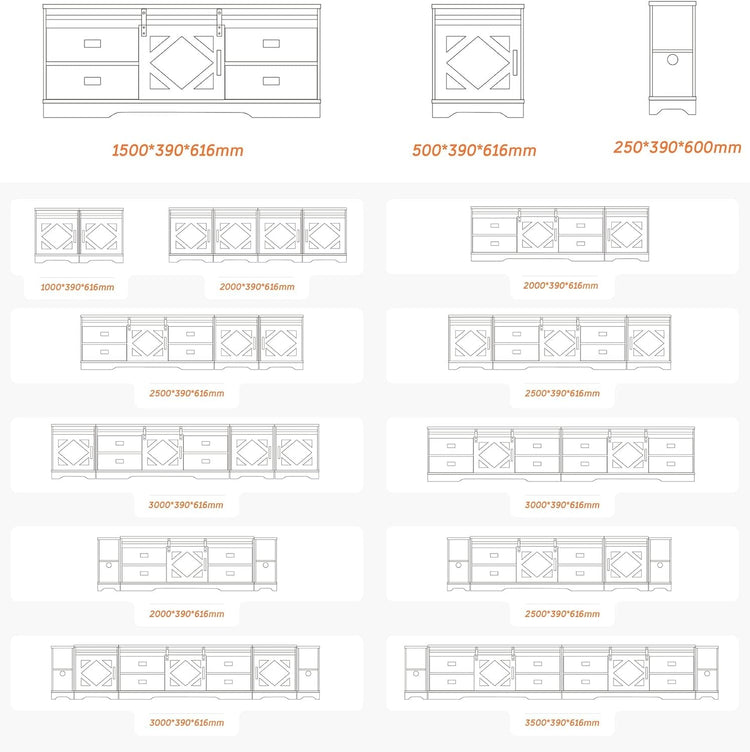 98.4" Wide TV Stand for Tvs up to 110",Faux Bark Finish Wood
