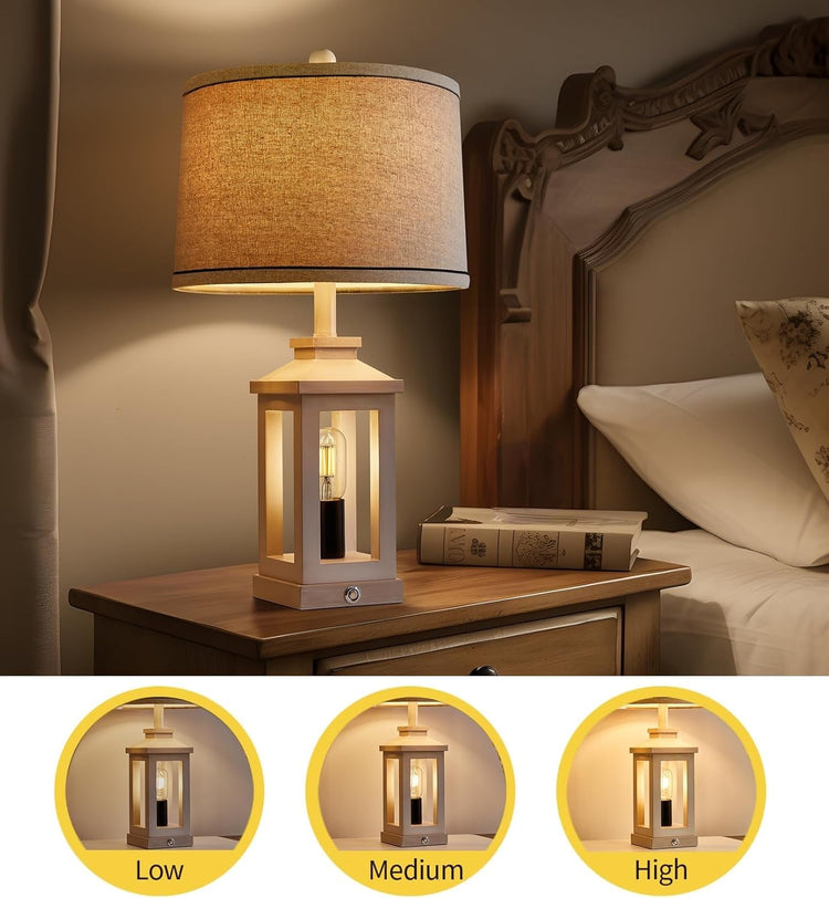 White Farmhouse Touch Lamps USB, Dimmable, Vintage, Dual Light