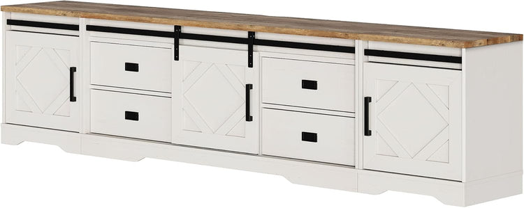 98.4" Wide TV Stand for Tvs up to 110",Faux Bark Finish Wood