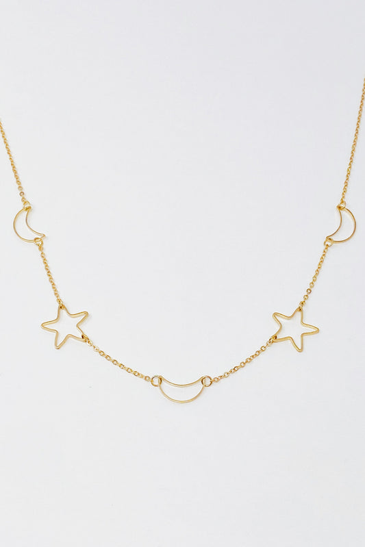 Moon And Star Necklace, Gold