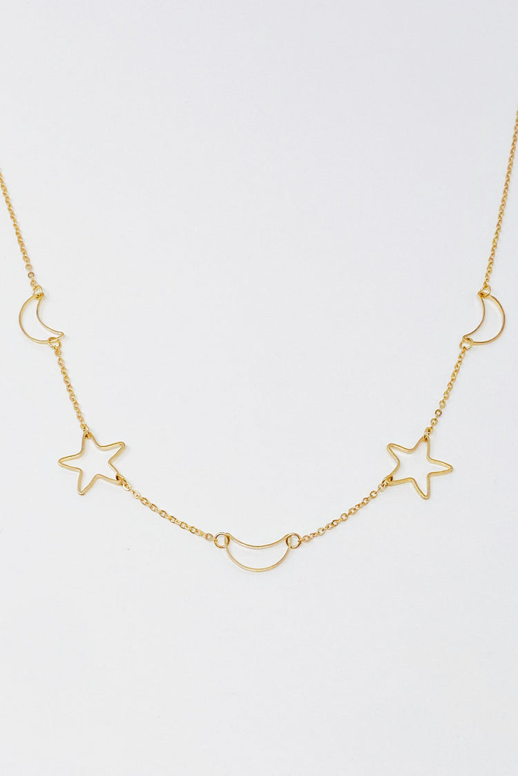 Moon And Star Necklace, Gold