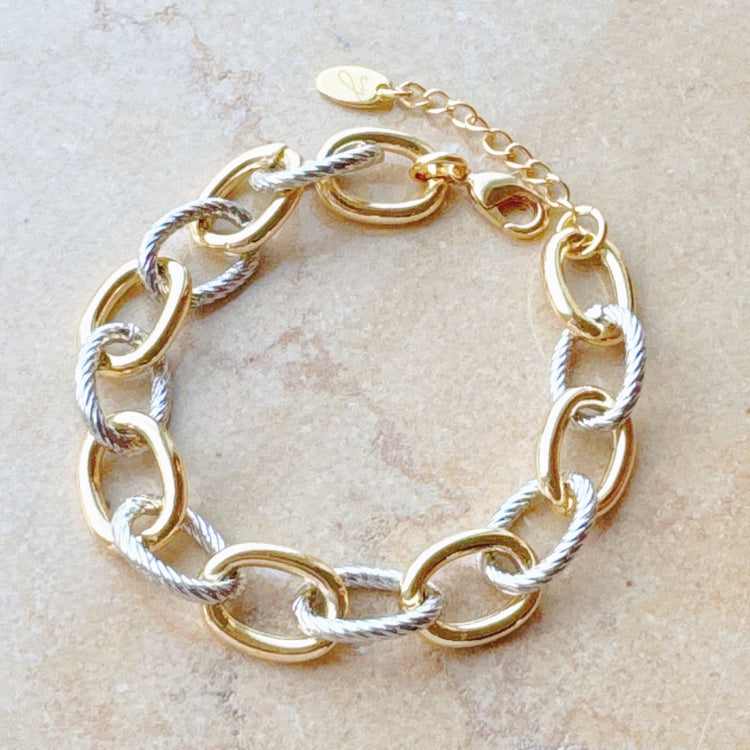 Cabled Texture Two Tone Chain Bracelet