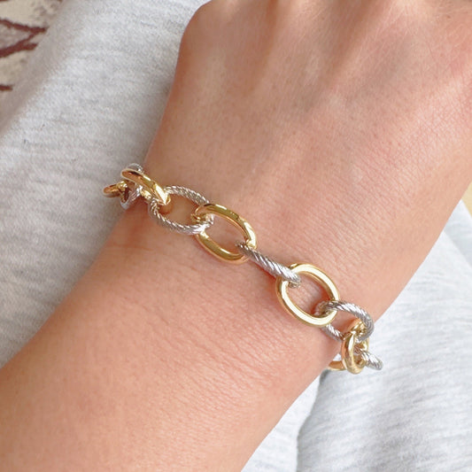 Cabled Texture Two Tone Chain Bracelet
