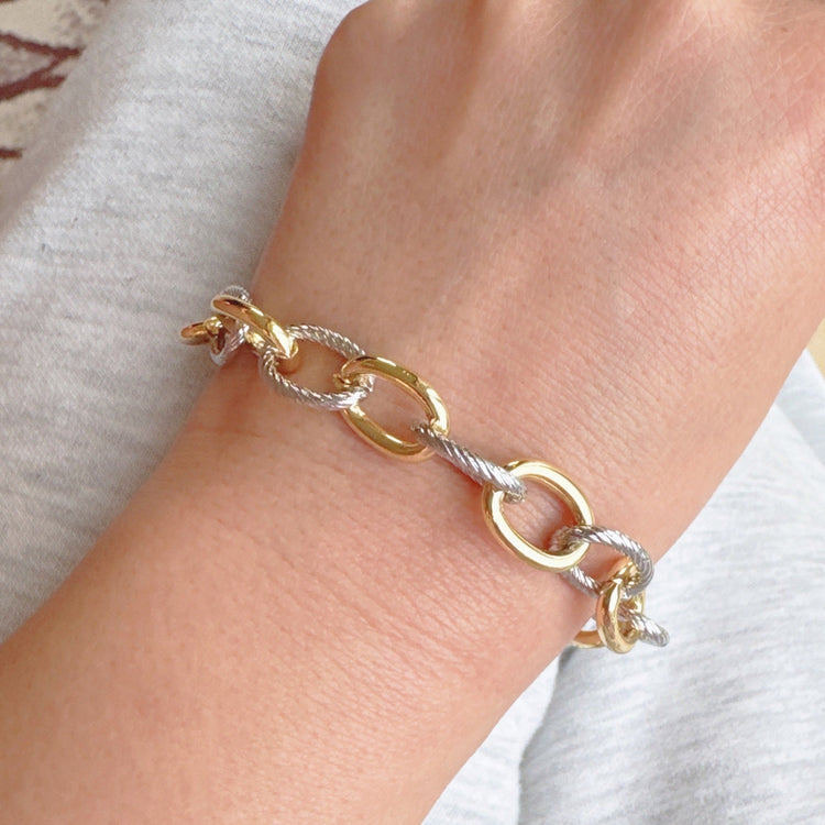 Cabled Texture Two Tone Chain Bracelet