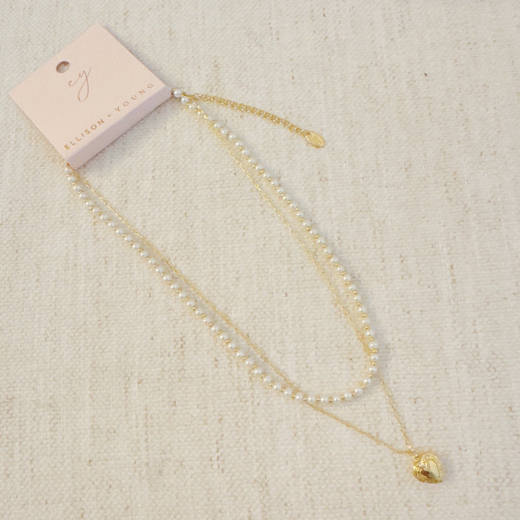 Pearls And Heart Locket Layered Necklace