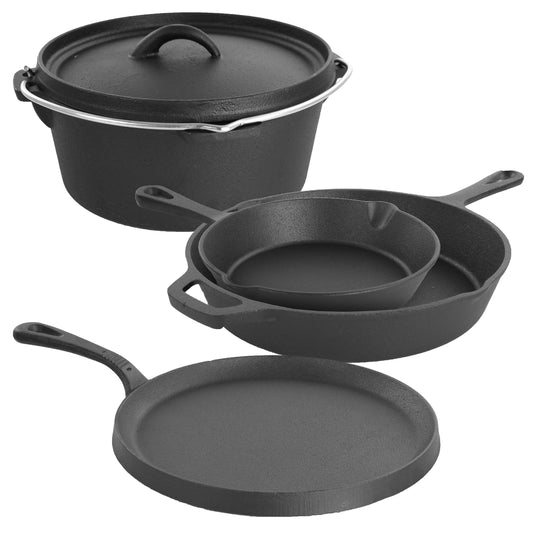 MegaChef Pre-Seasoned Cast Iron 5-Piece Kitchen Cookware Set, Pots and