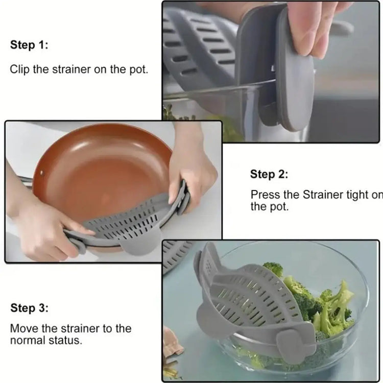 1pc Adjustable Silicone Clip-On Strainer for Pots, Pans, and Bowls -
