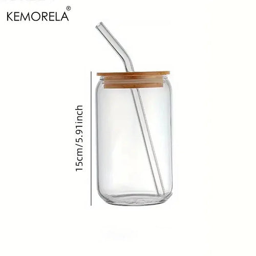 18.6oz 540ML Drinking Glasses Can Shaped Glass Cups with Bamboo Lids