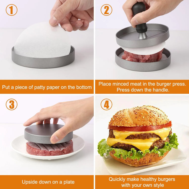 Burger Press Non-Stick Hamburger Patty Maker with Wax Paper Aluminum