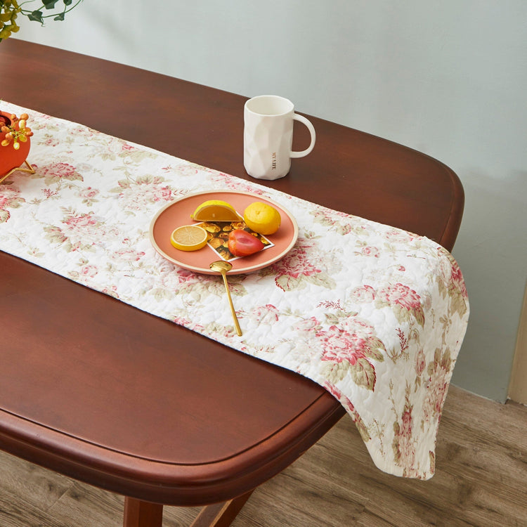 DaDa Bedding Hint of Mint Cottage Floral Roses Quilted Cotton Dining