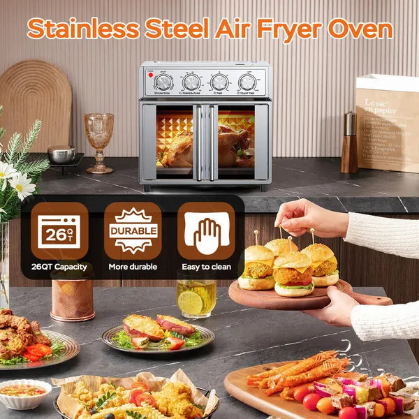 PlumChef 29.5 QT French Door Air Fryer Convection Toaster Oven, Extra