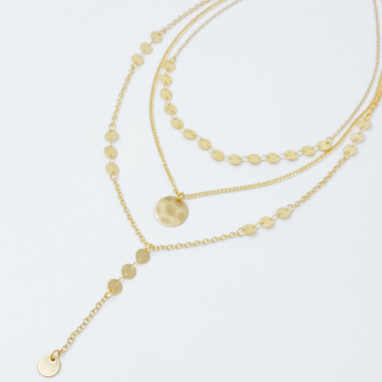 Disc Drop Layered Necklace