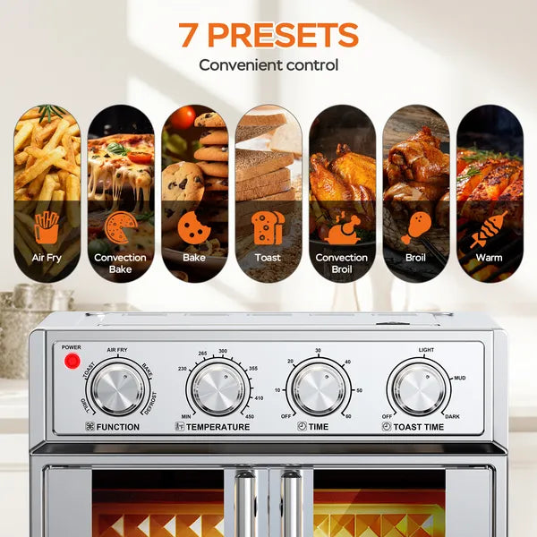 PlumChef 29.5 QT French Door Air Fryer Convection Toaster Oven, Extra
