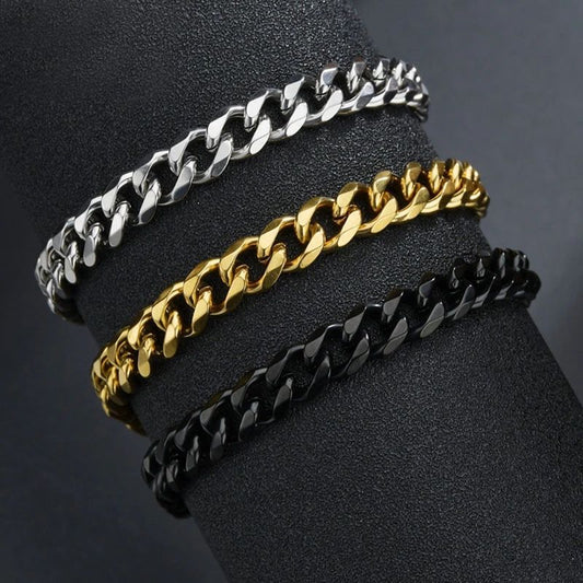 Trendy Cuban Chain Men Bracelet Classic Stainless Steel 7mm Width