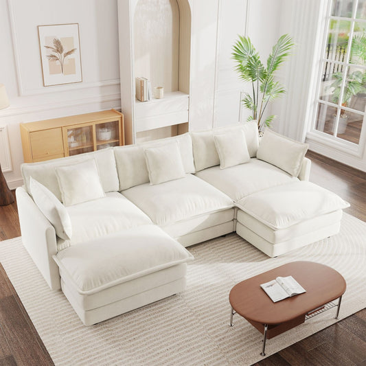 U-Shaped Sectional Sofa w/Reversible Footrest, 5-Seater Convertible