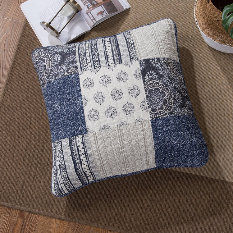 DaDa Bedding Patchwork Denim Blue Elegance Bohemian Euro Sham - 26” x