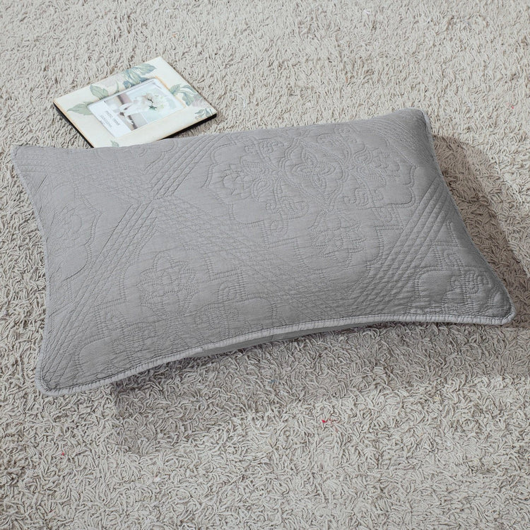 DaDa Bedding Floral Stone Wash Grey Diamond Pattern Quilted King Size